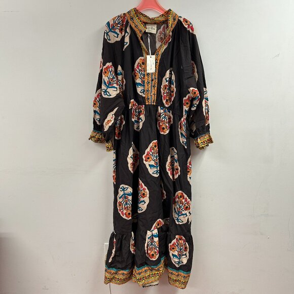 Flower Patch Boarder Print V-Neck Midi Dress - WC5492 - Picture 1 of 2